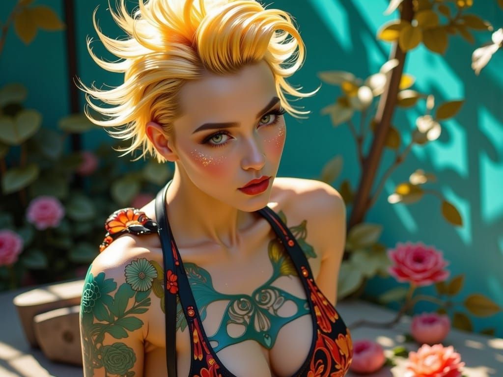 Gynoid Hawaiian Idol with Blonde Mohawk