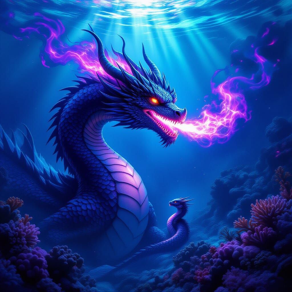 Ancient Dragon Breathes Fiery Breath on Newborn Underwater