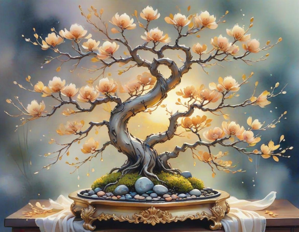 Ethereal Jewelry Bonsai in Watercolor Style