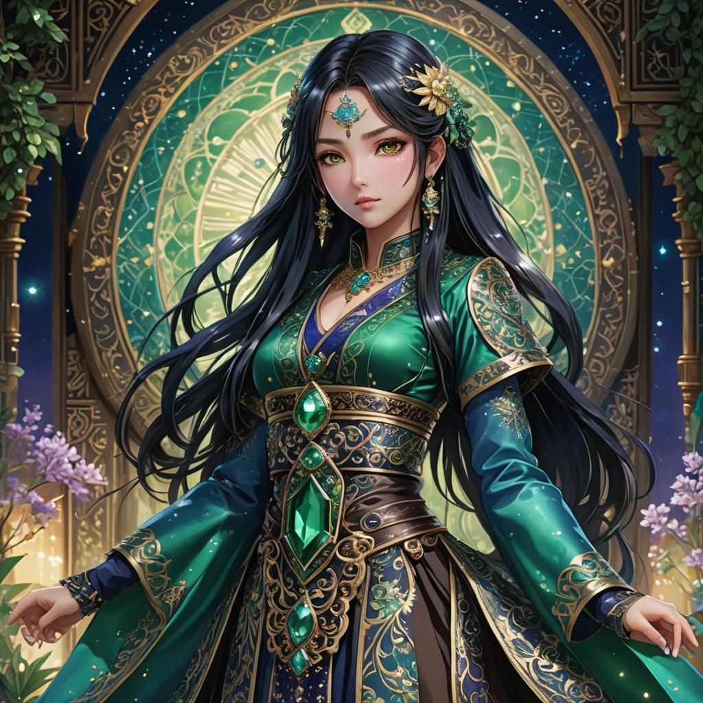 Fantasy Anime Girl with Shimmering Jewel, Matte Painting