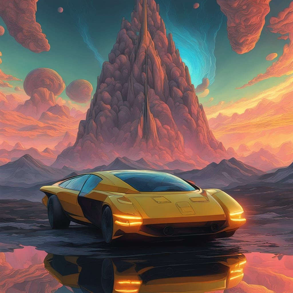 Retro-Futuristic Floating City Amidst Swirling Cosmic Clouds