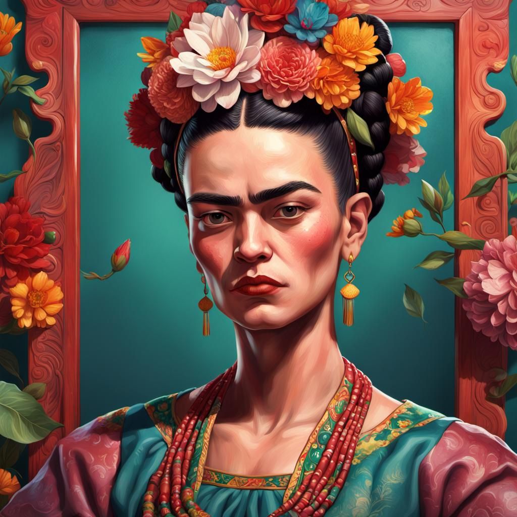 Frida Kahlo Selfie Portrait in Hyperrealistic Style