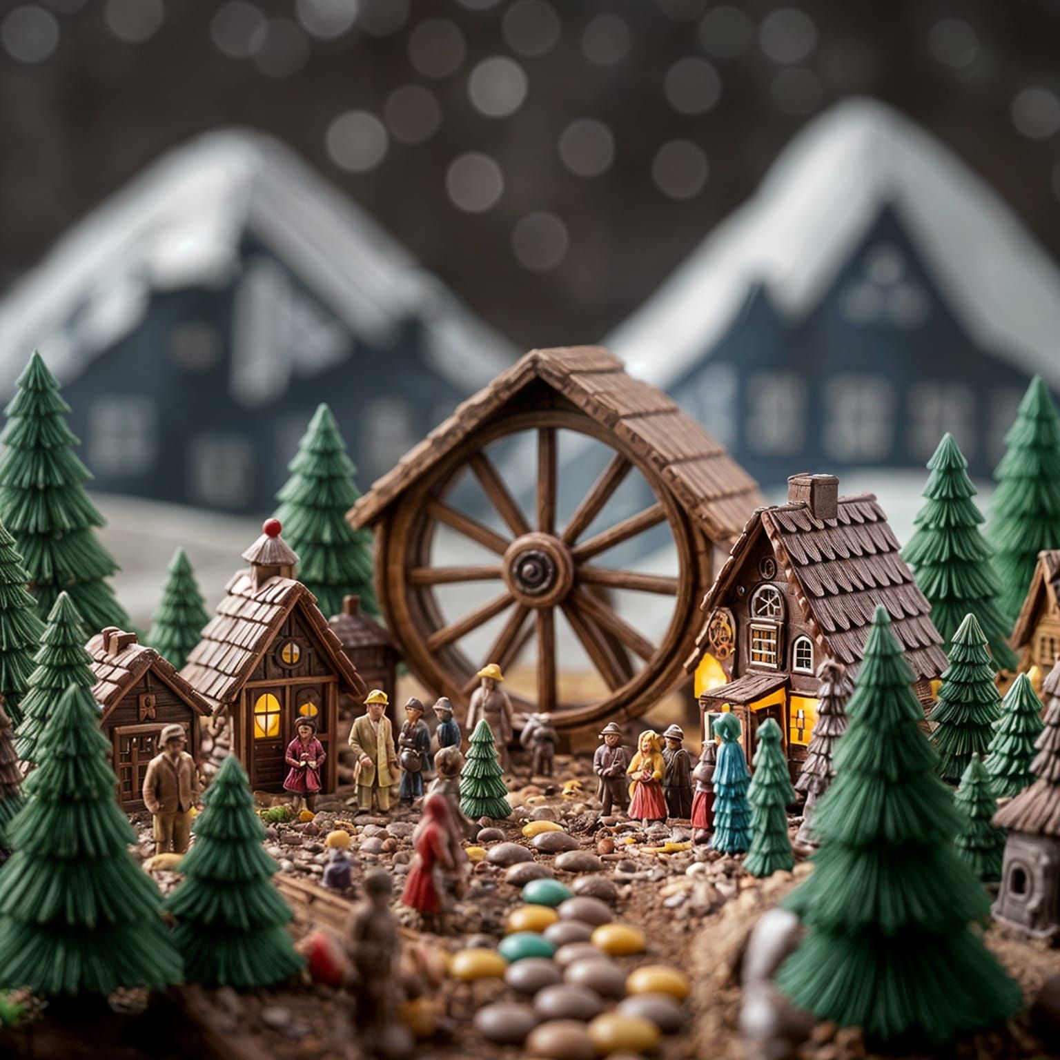 Chocolate Fantasy Village in Realistic Double Exposure