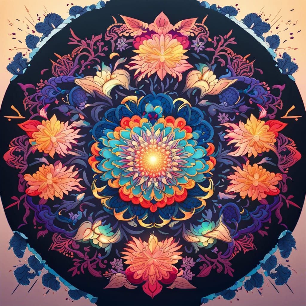 Ukiyo-e Rice Mandala in Anime Style