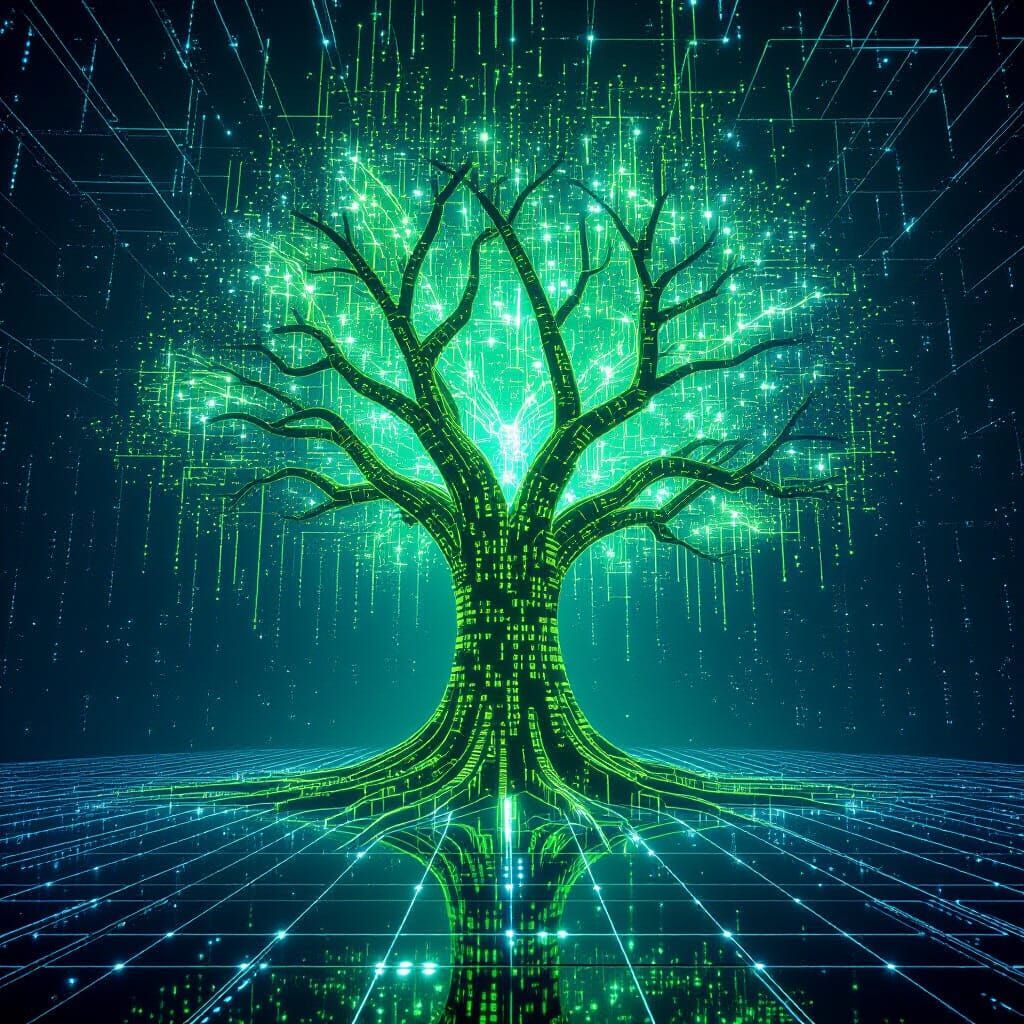 Gigantic Data Tree of Life in Digital Art Style
