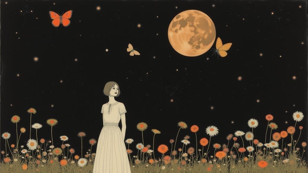 Surreal Landscape of Wildflowers Under Midnight Sun