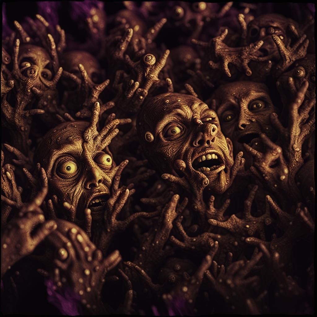 Grotesque Bursting Heads in Eerie Sepia Film Still
