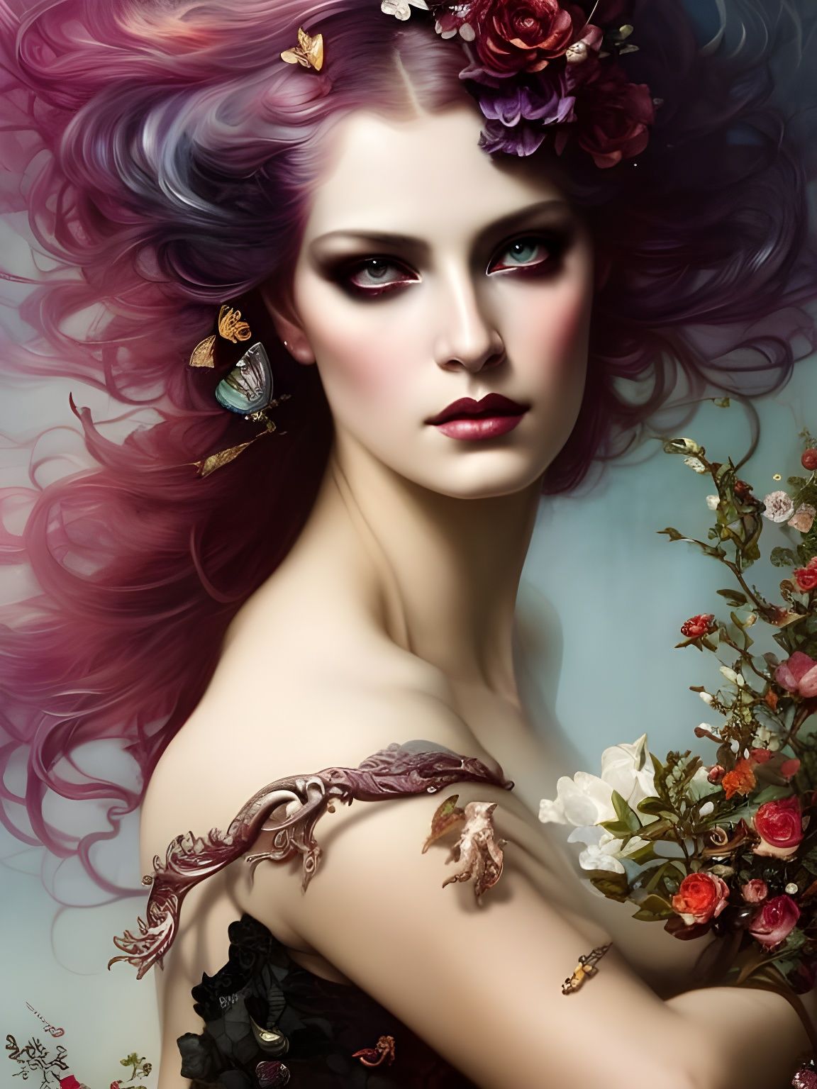 Gothic Goddess Portrait in Art Nouveau Style