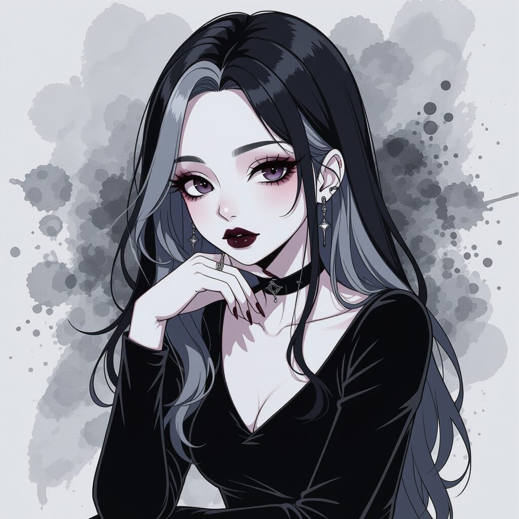 Monochrome Anime Portrait of Melancholy Young Woman