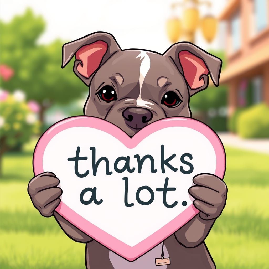 Pitbull Puppy Holding a Heart Sign