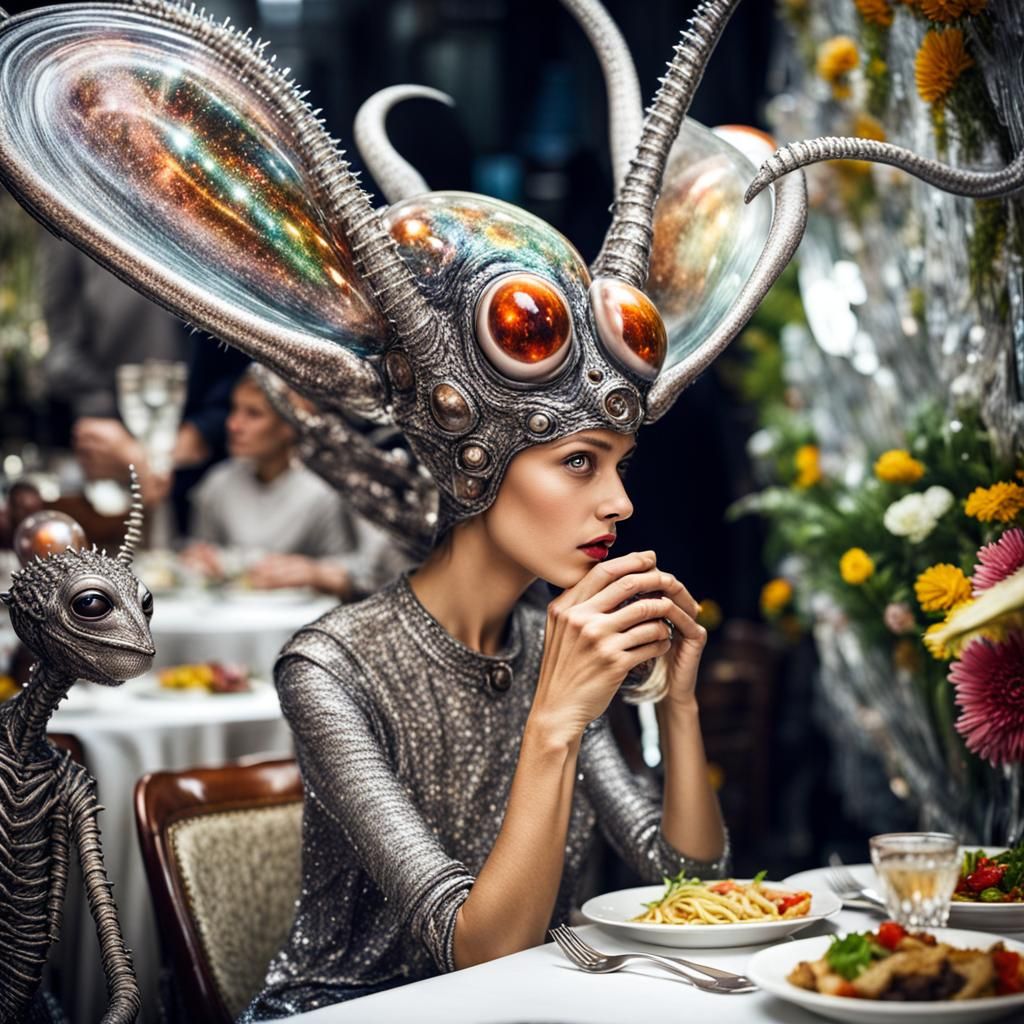 Celestial Celebration in a Gritty, Surreal Restaurant