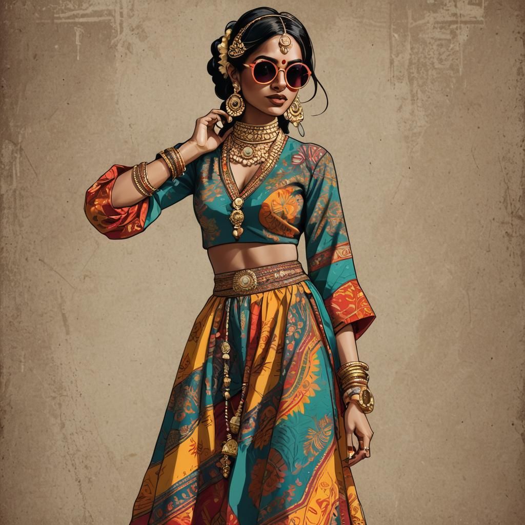 Indian Girl in Ethnic Dress with Hip Hop Style