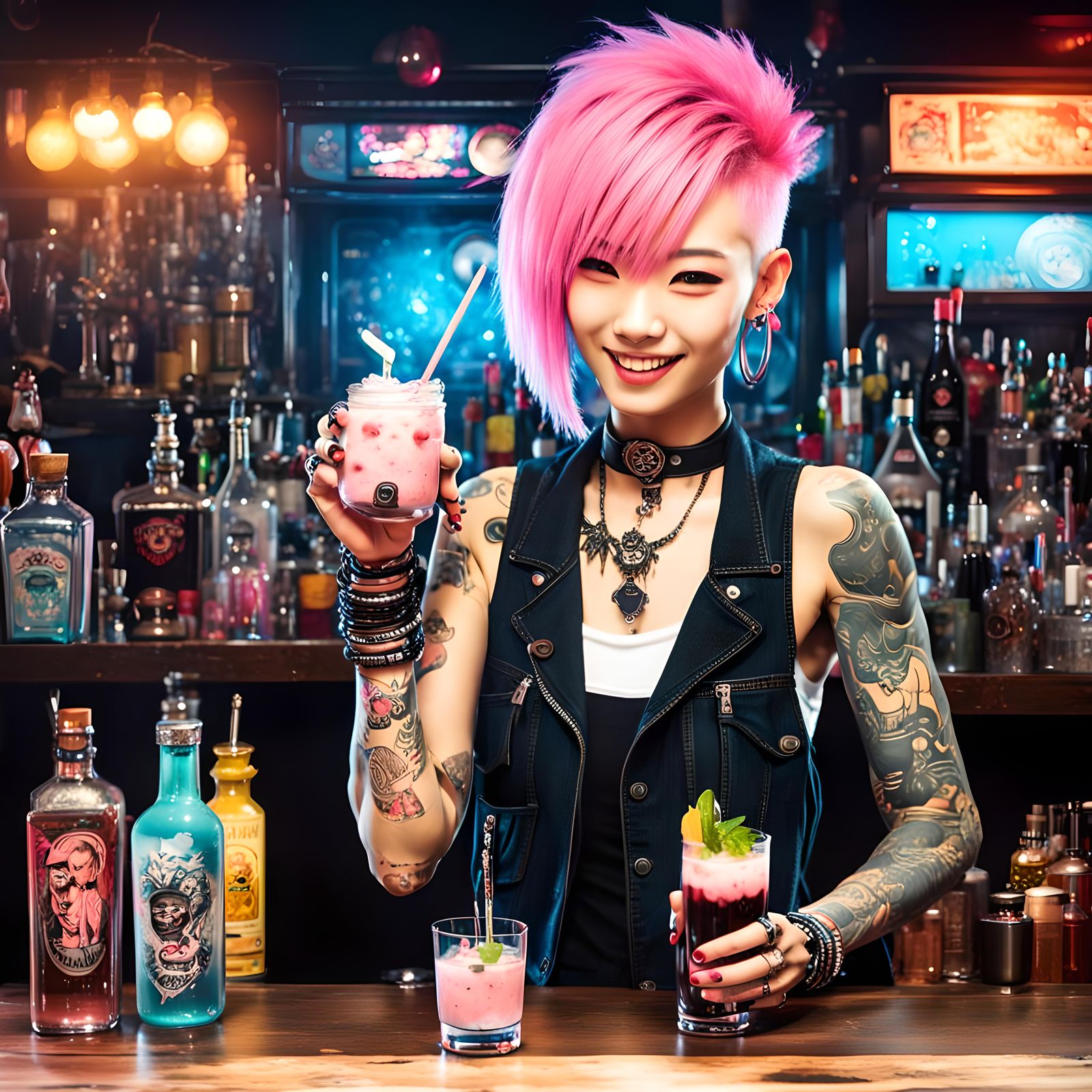 The beautiful bartender girl