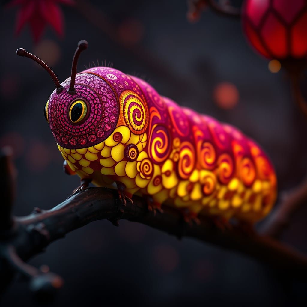 Hyper-Realistic Dark Fantasy Apple Caterpillar