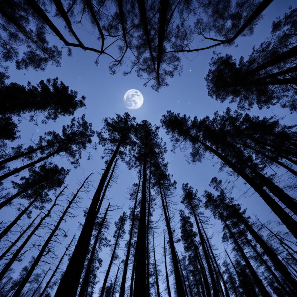 Full Moon Night in Forest Canopy