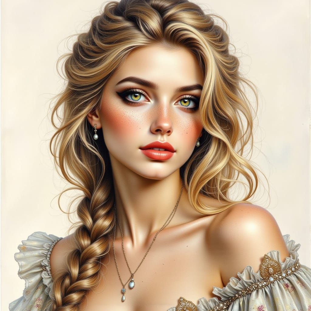 Elegant Portrait of a Woman in Mixed Media Style