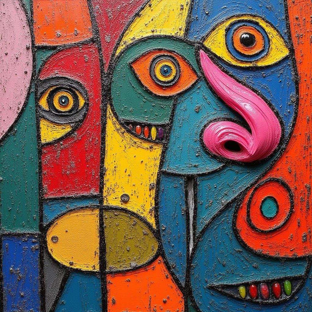 Raw Expressionist Art Scene with Vibrant Colors and Textures