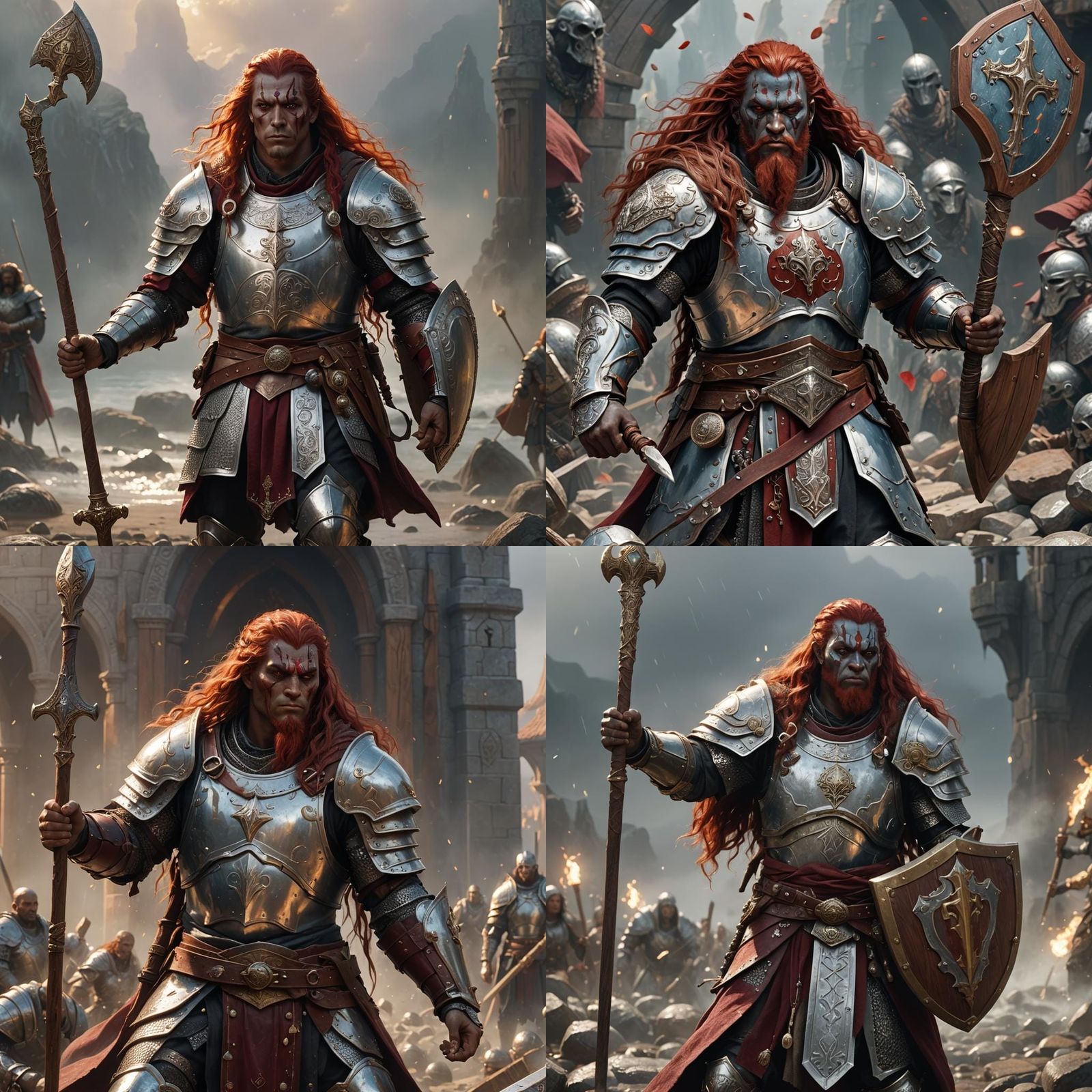 Genasi Cleric in Silver Armor with Glowing Aura