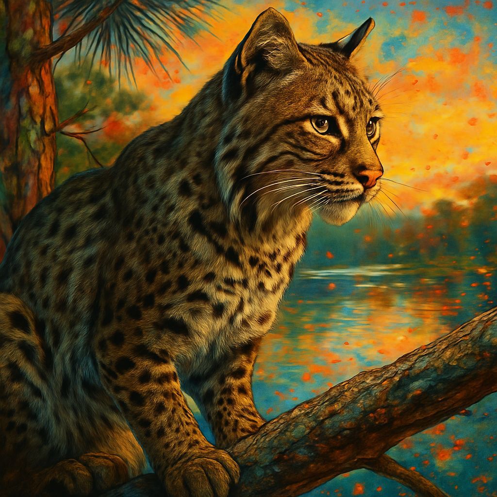 Hyperrealistic Florida Bobcat in Pine Tree Macro