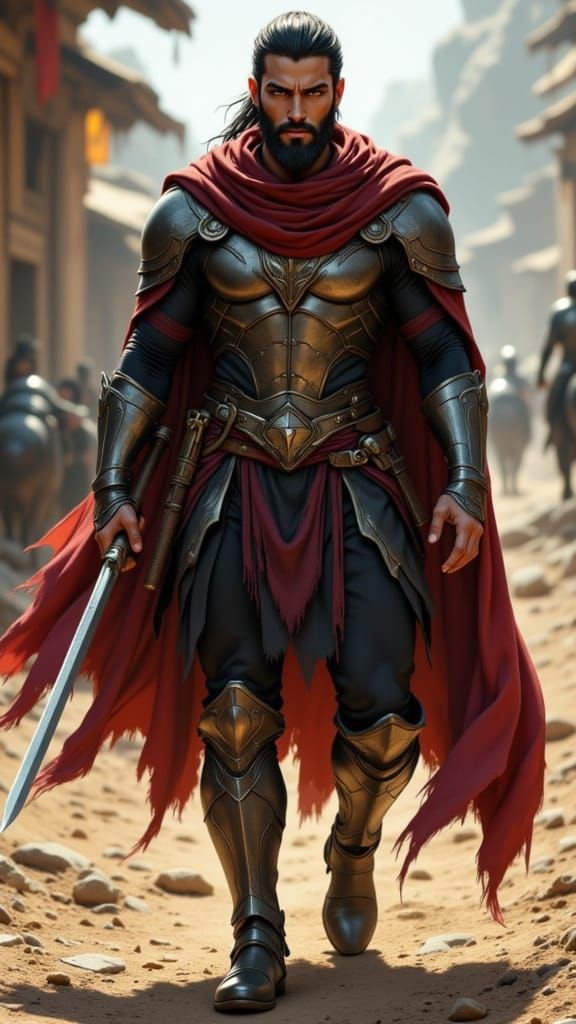 Powerful Warrior Standing on Dirt Ground