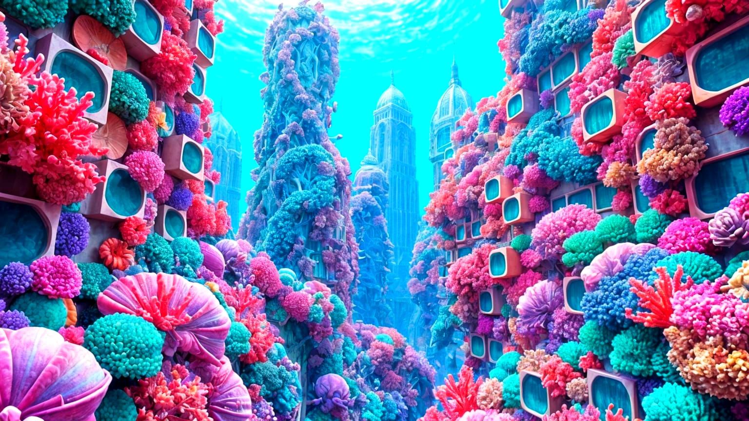 Psychedelic Coral City Metropolis Vision