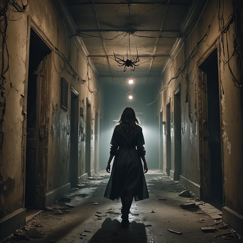 Girl Walks Through Eerie Abandoned Hallway