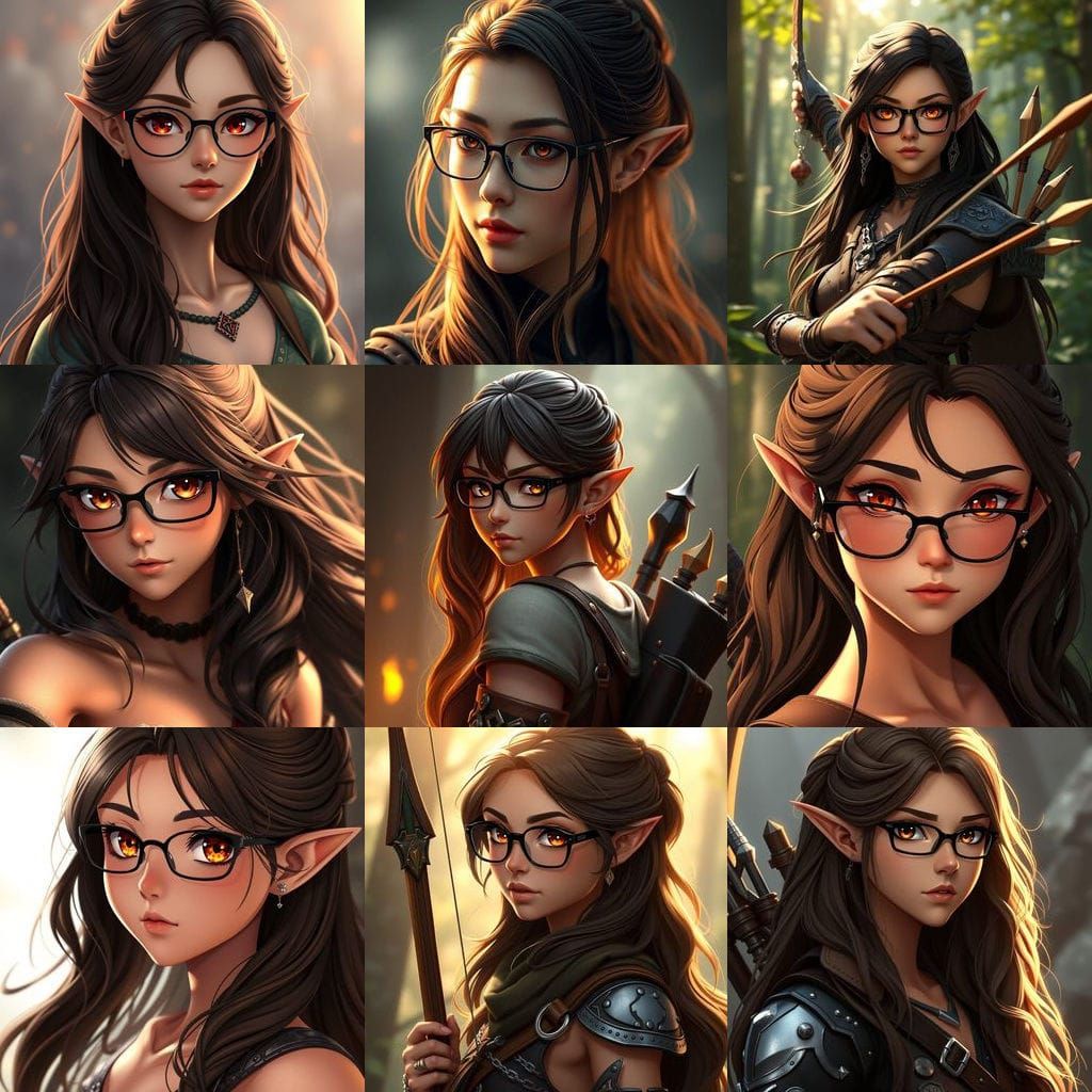 Half Elf Ranger Maiden in Cyberpunk Anime Style