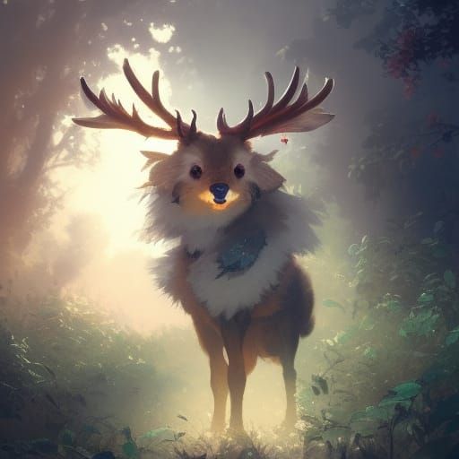 Adorable Fluffy Deer Concept Art in Orange and Teal