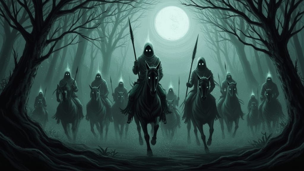 Ethereal Wild Hunt in Moonlit Forest