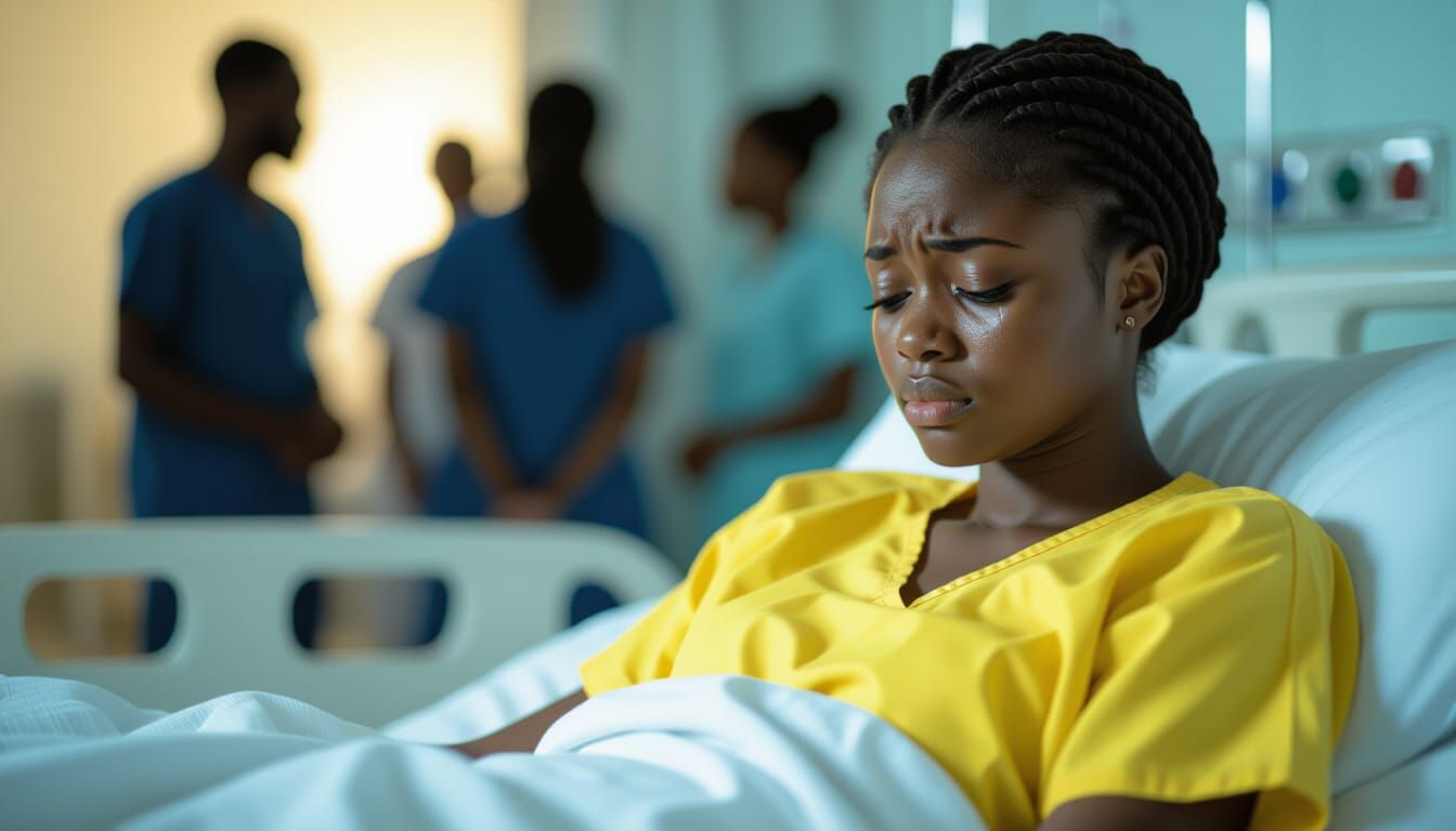 Nigerian Girl's Emotional Hospital Portrait in Dramatic Ligh...