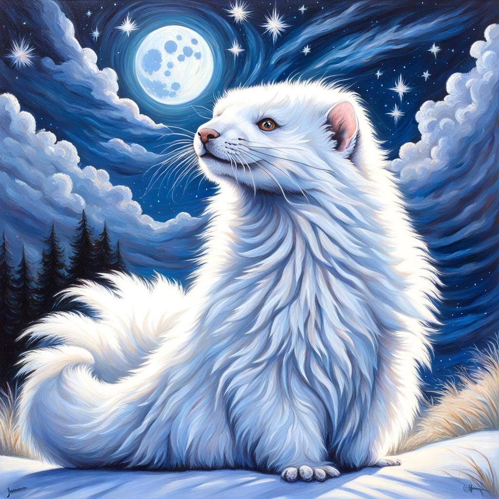 Victorian Mink Portrait Under Starry Night Sky