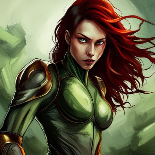 Green Alien Assassin Supermodel in Graphic Novel Style