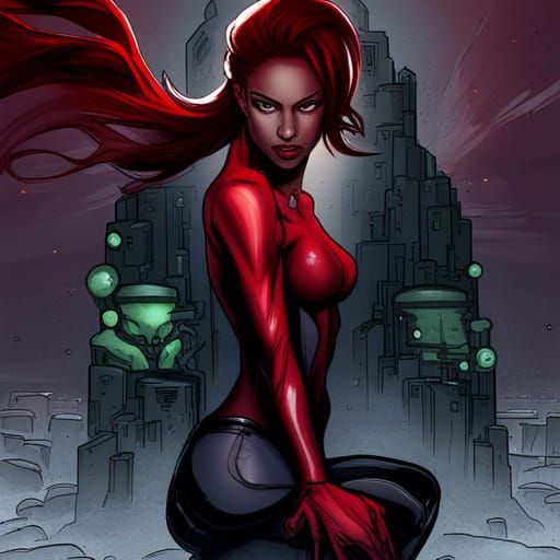 Green Alien Assassin Supermodel in Dystopian Graphic Novel