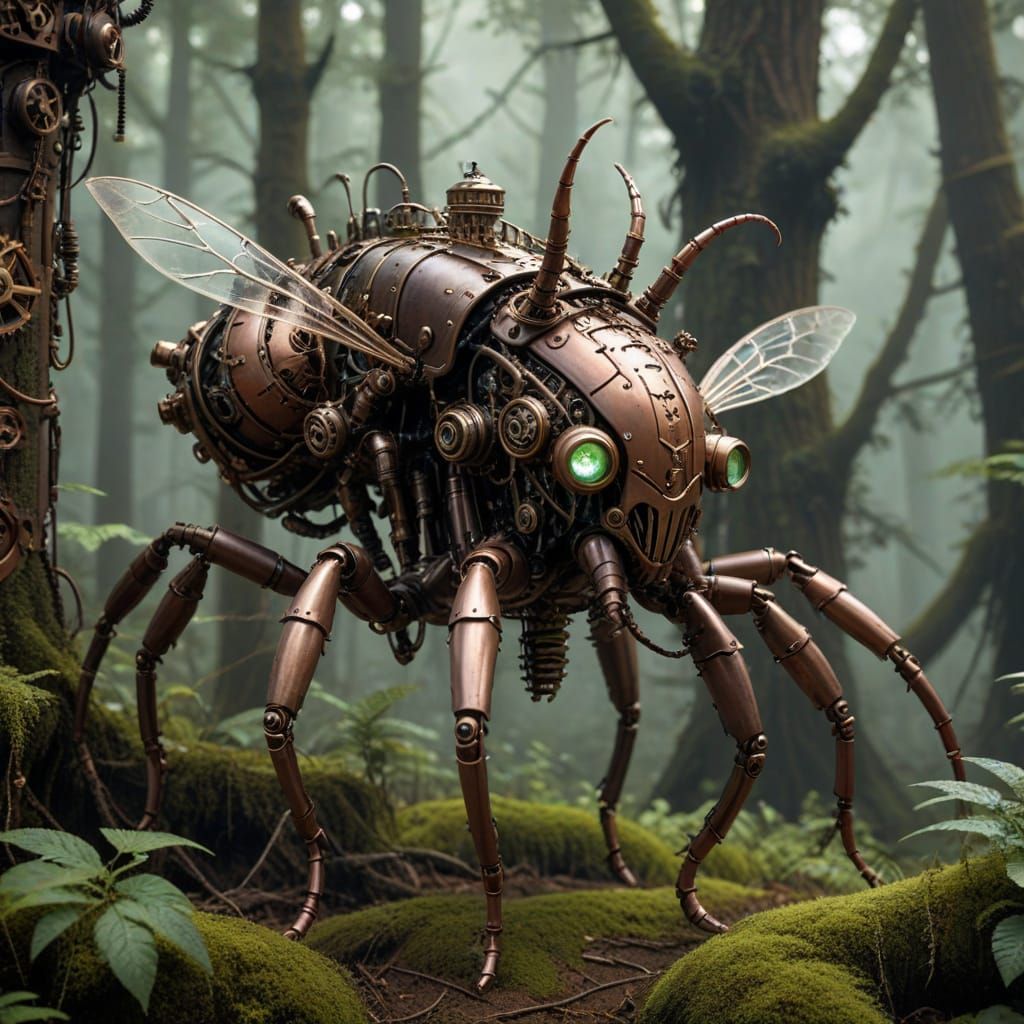 Eldritch Steampunk Mechanical Forest Insects