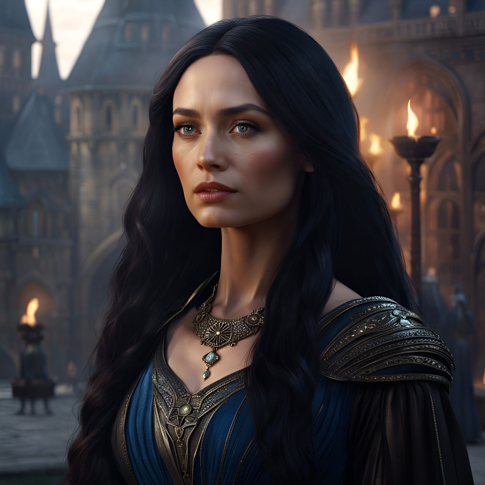 Medieval Sorceress Portrait in Art Nouveau Style