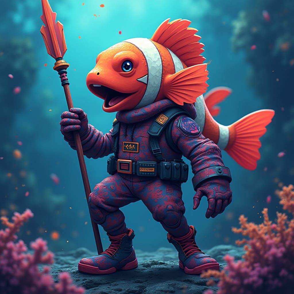 Vibrant Digital Masterpiece of a Heroic Clown Fish in Anime ...