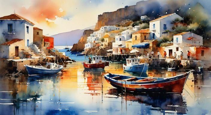 Picturesque Fishing Village by the Sea