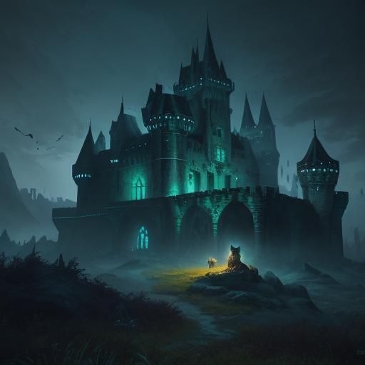 Wolves Howling at Abandoned Castle Ruins: Fantasy Art