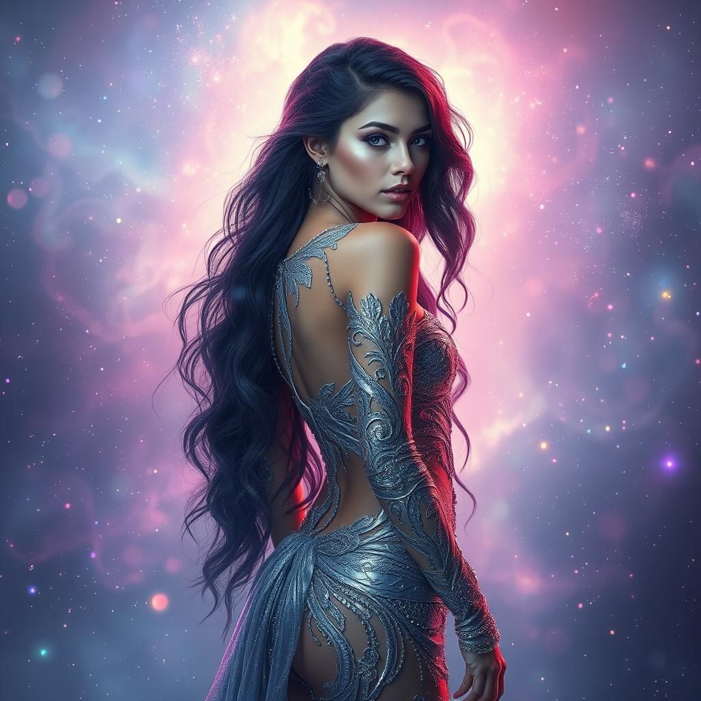 Ethereal Woman in Aurora: A Dystopian Futurism Portrait