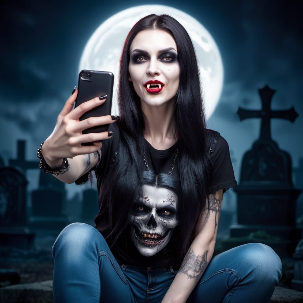 Goth Vampire Beauty Takes a Midnight Selfie