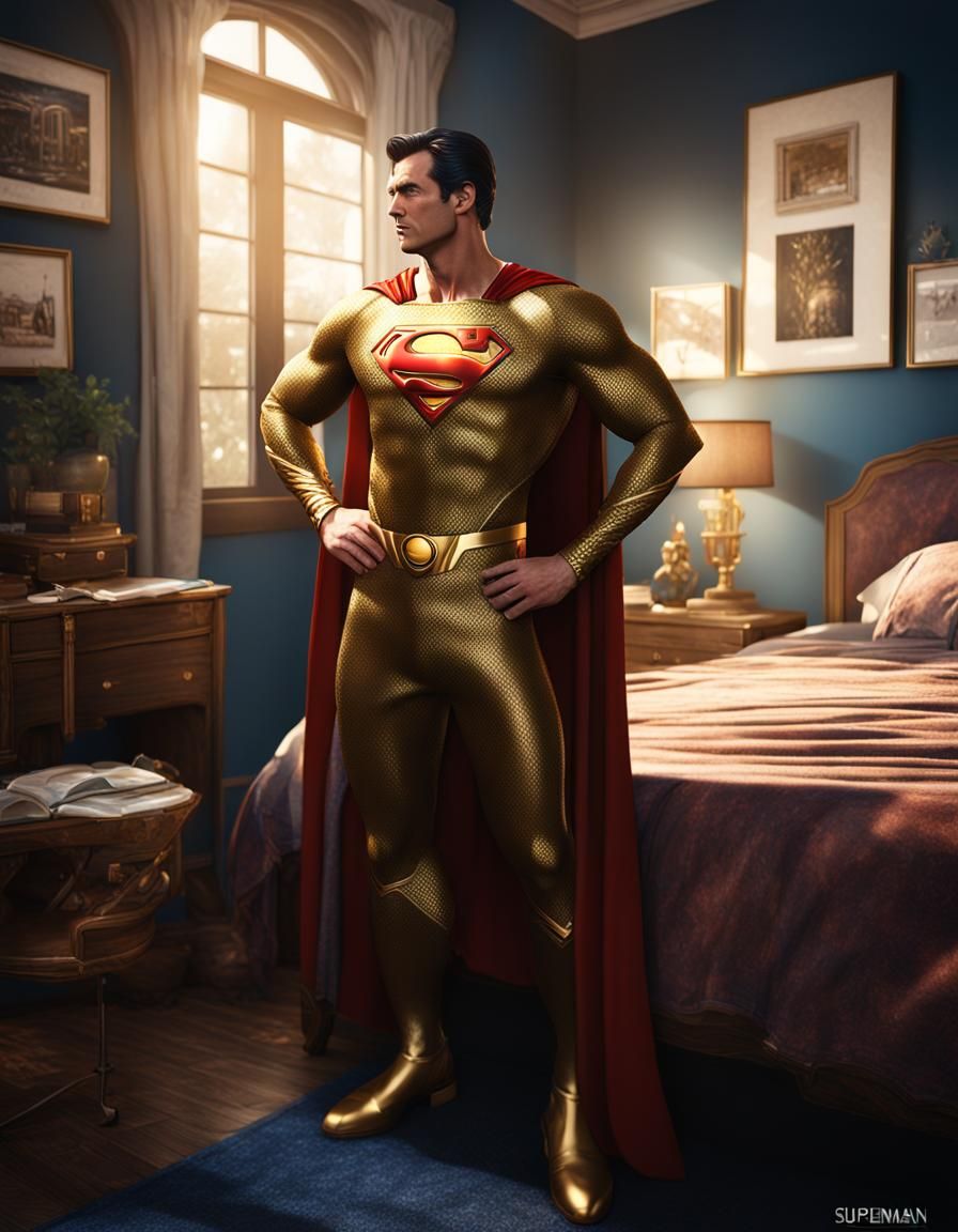 Superman in Golden Dress: Detailed Matte Painting