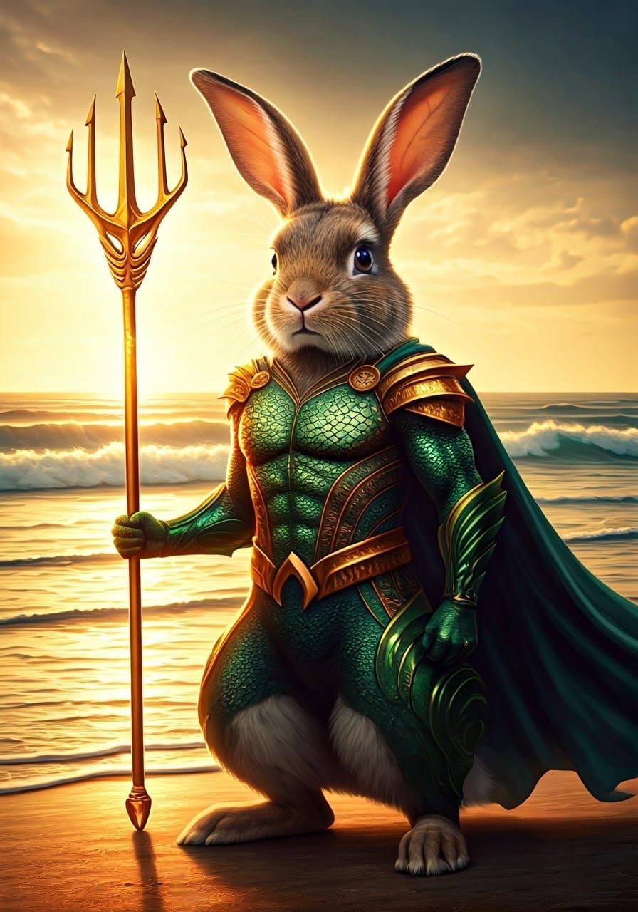 Heroic Aquaman Bunny Stands Strong on Shore