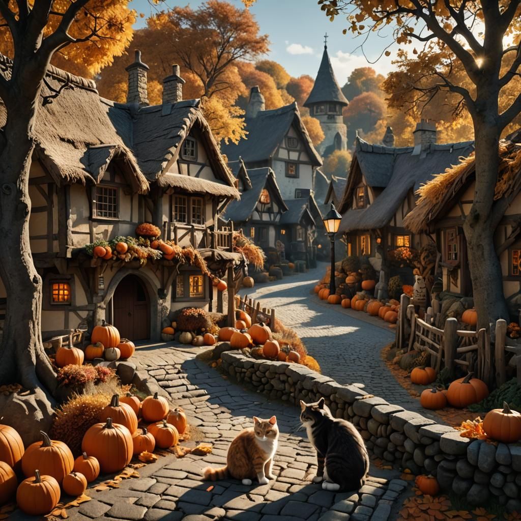 Enchanting Autumn Village Street Photography at Dusk
