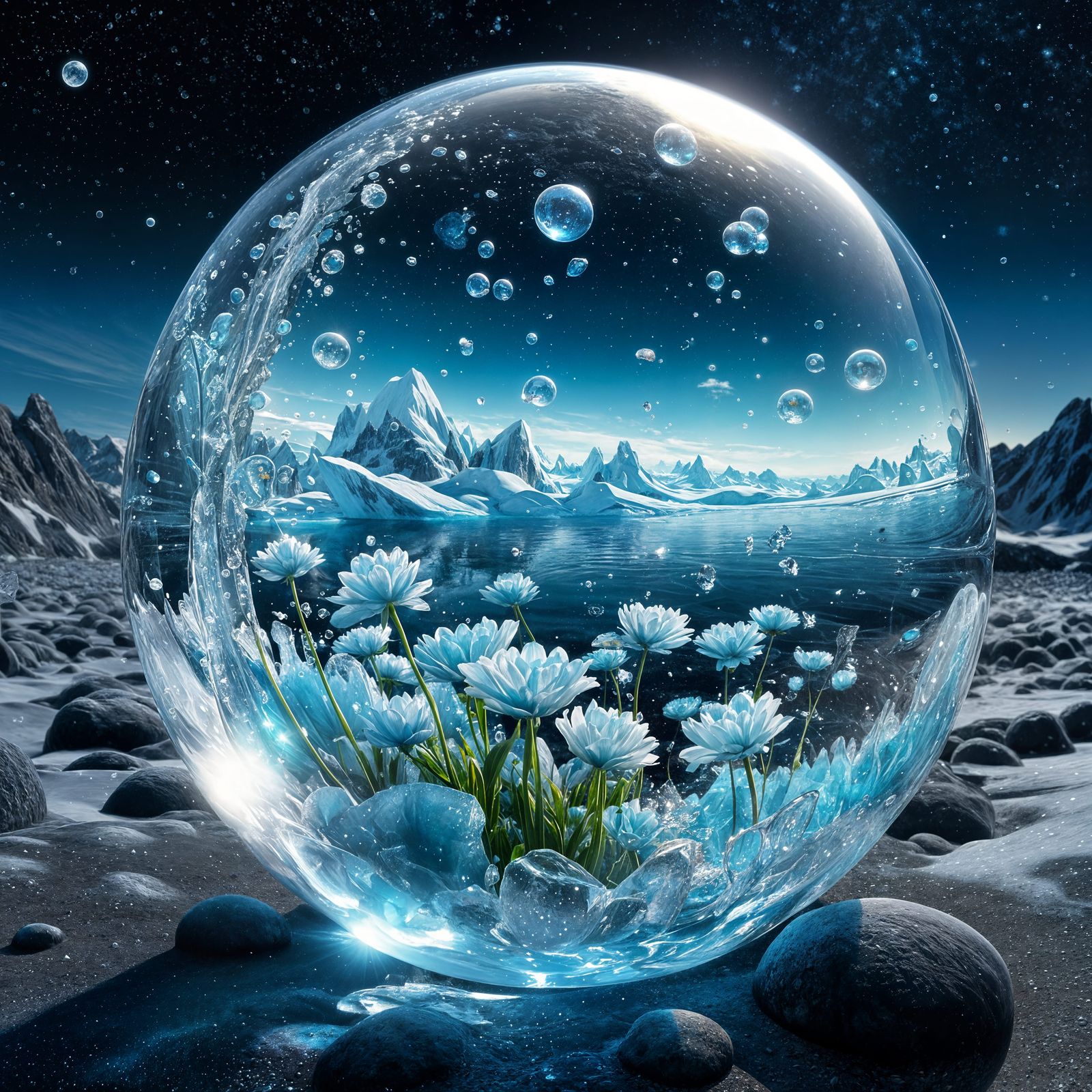 Exploding Ice Bubble Flowers in Alien Wonderland