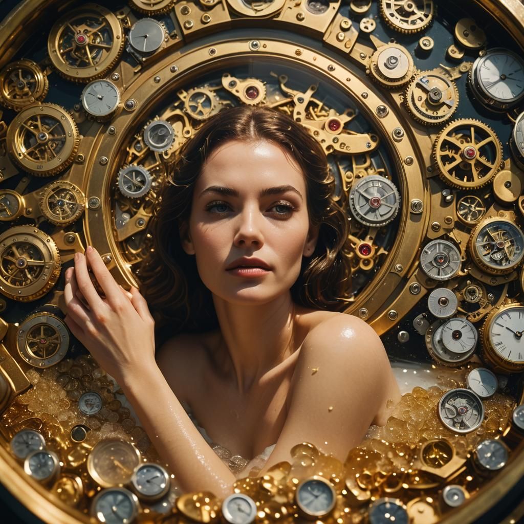 Woman Bathes in Giant Watchcase: Cinematic Still