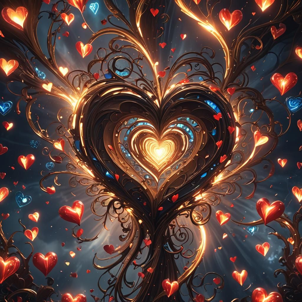Love Theme with Hearts in Detailed Digital Art