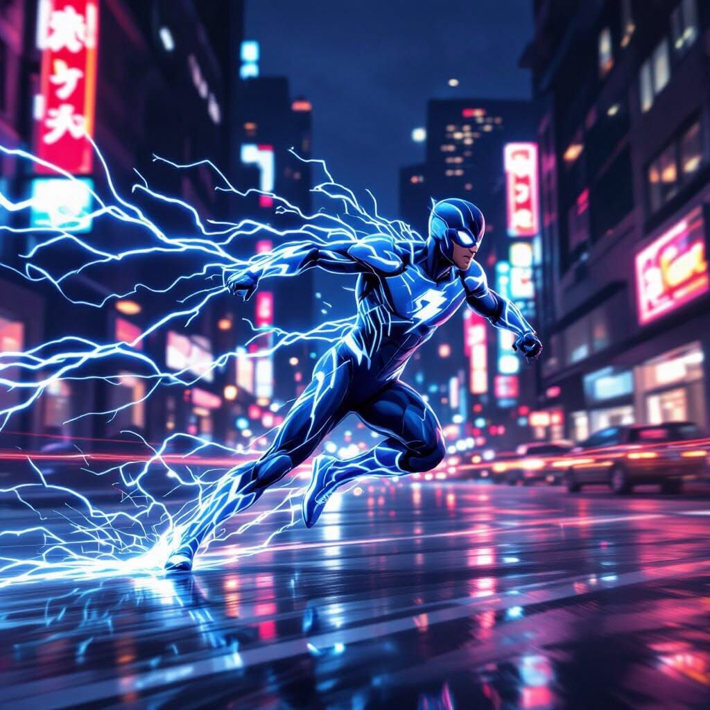 Speedster Running Through Neon City Streets