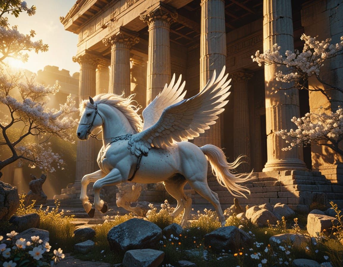 Goddess Bestows Pegasus on Zeus in Apple Blossom Temple