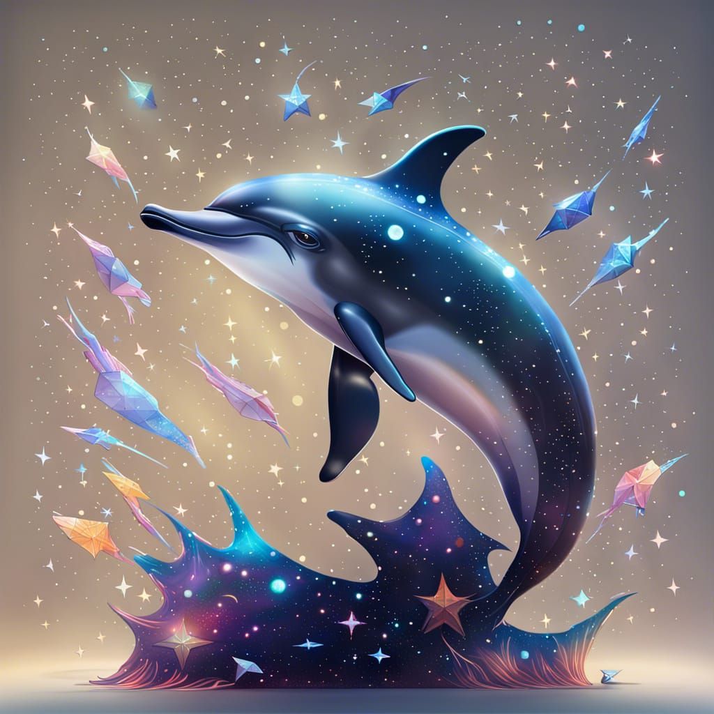 Cartoon Dolphin Star Constellation in Space