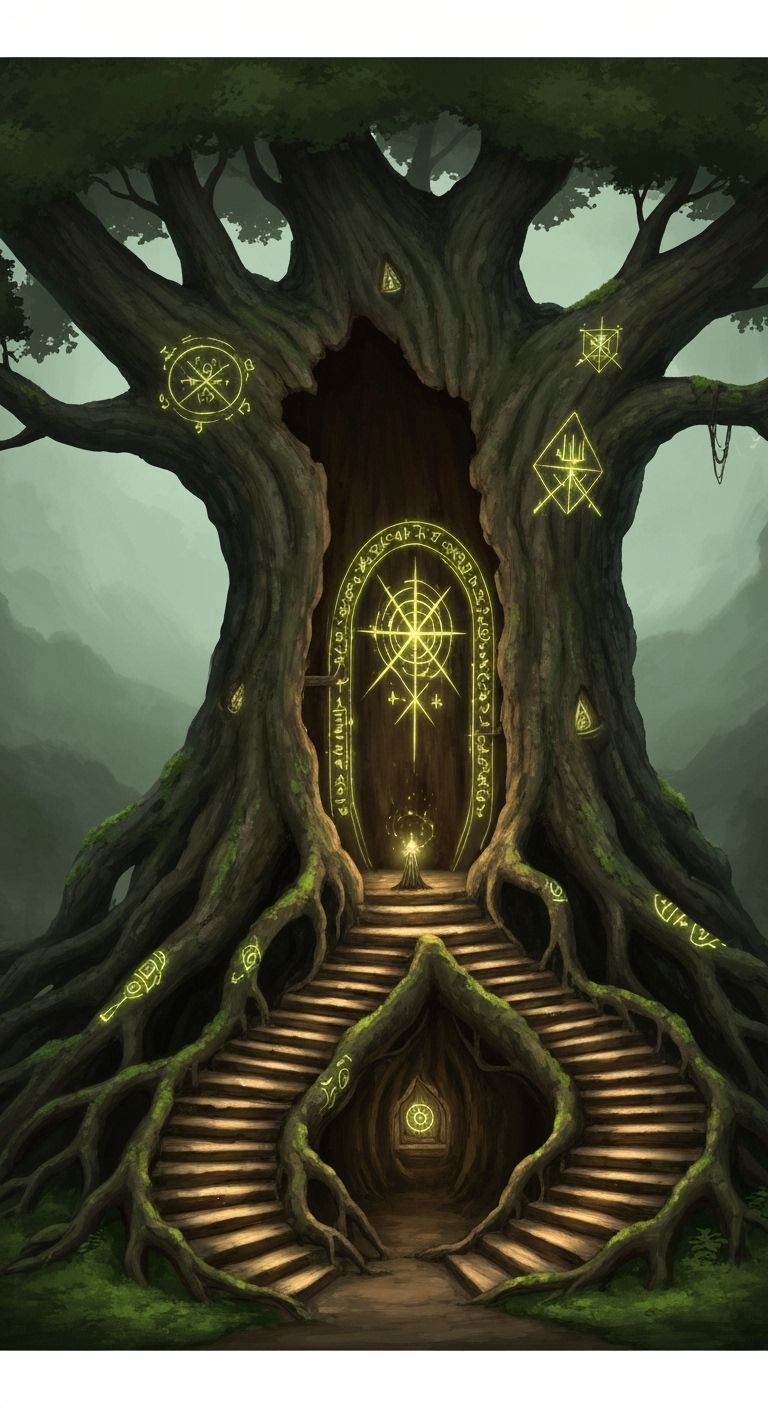 Magical Tree Home in Dark Fantasy Style